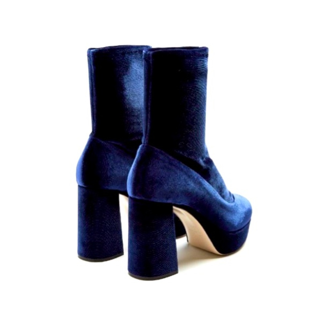 Miu Miu Stretch Velvet Platform Booties In Navy Blue Size 7